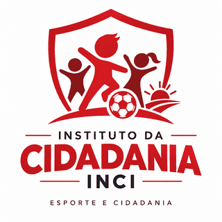Logo do Instituto da Cidadania INCI: escudo vermelho com crianças e bola de futebol